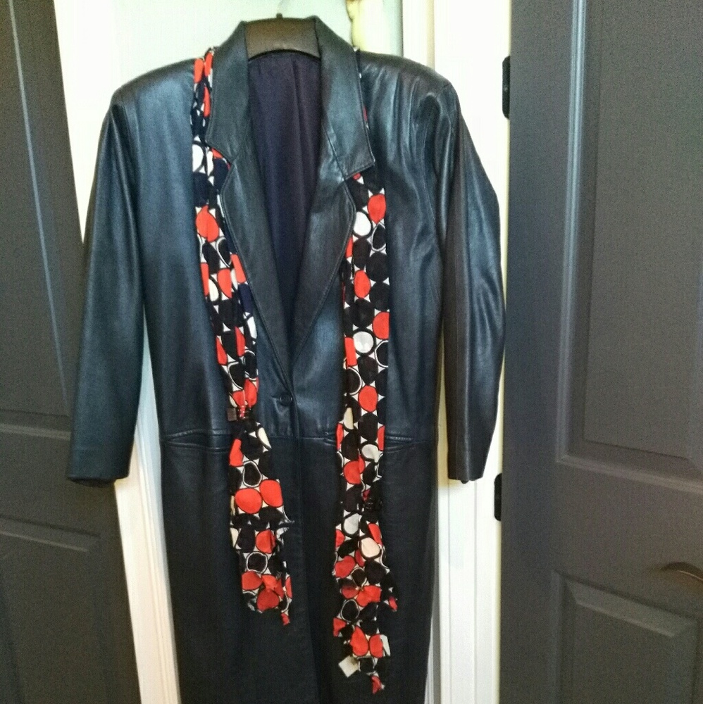 Black leather coat (S / Petite) long winter coat